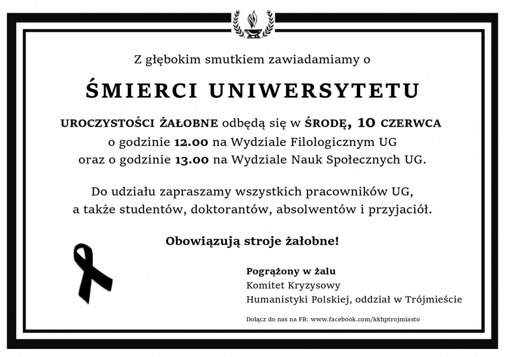 Wydział Filologiczny UG popiera protest Komitetu Kryzysowego Humanistyki Polskiej