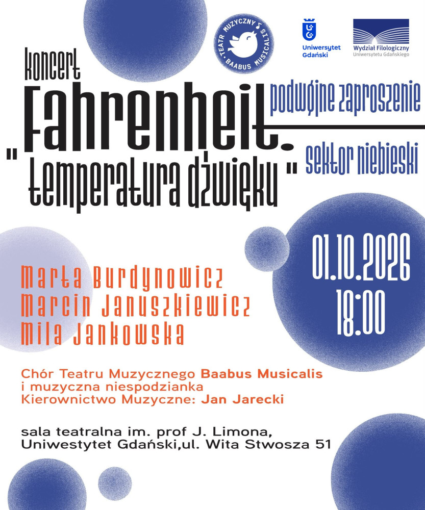 Koncert inaugurujący rok akademicki 2026/27 na Wydziale Filologicznym Uniwersytetu Gdańskiego