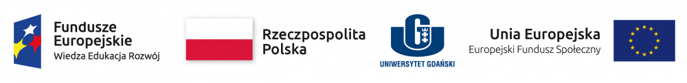Logotypy Funduszy Europejskich, Rzeczypospolitej Polskiej, Uniwersytetu Gdańskiego i Unii Europejskiej