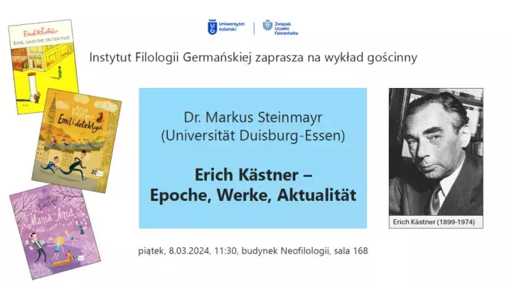 Zaproszenie na wykład ze zdjeciem Ericha Kästnera