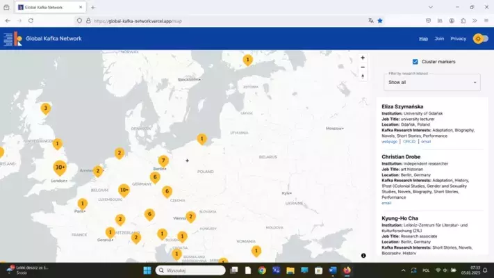 Mapa z zaznaczonymi punktami
