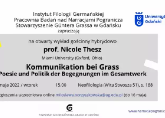 Wykład otwarty w języku niemieckim prof. Nicole Thesz „Kommunikation bei Grass: Poesie und Politik…