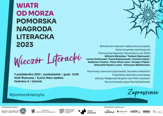 Zaproszenie na wieczór literacki w ramach Pomorskiej Nagrody Literackiej 2023