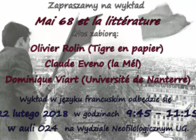 Wykład Maj '68 w literaturze z udziałem Oliviera Rolina i wystawa Paryż 1968 - Gdańsk 2018