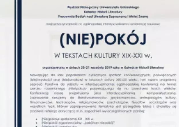 Interdyscyplinarna konferencja naukowa (Nie)pokój w tekstach kultury XIX-XXI w.
