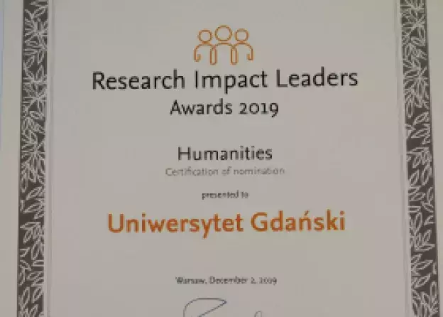Uniwersytet Gdański nominowany do nagrody ELSEVIER Research Impact Leaders Award 2019