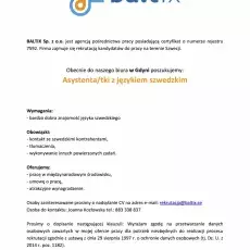 Oferta pracy dla studentów / absolwentów linii szwedzkiej 